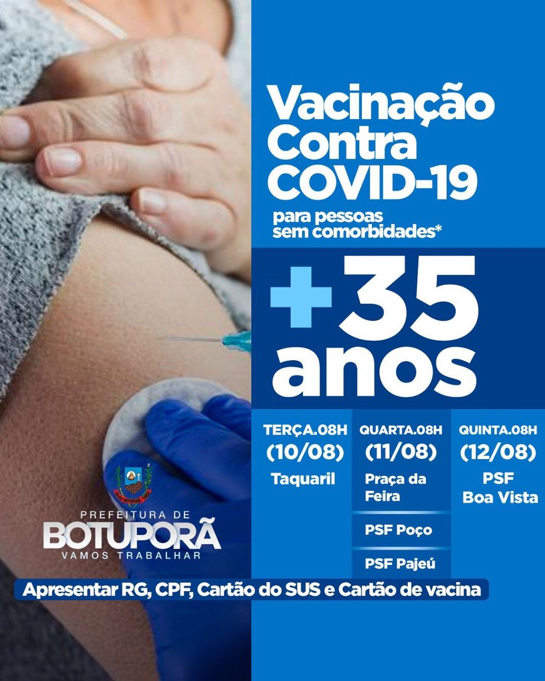Chegou a vez das pessoas sem comorbidades a partir de 35 anos.💉