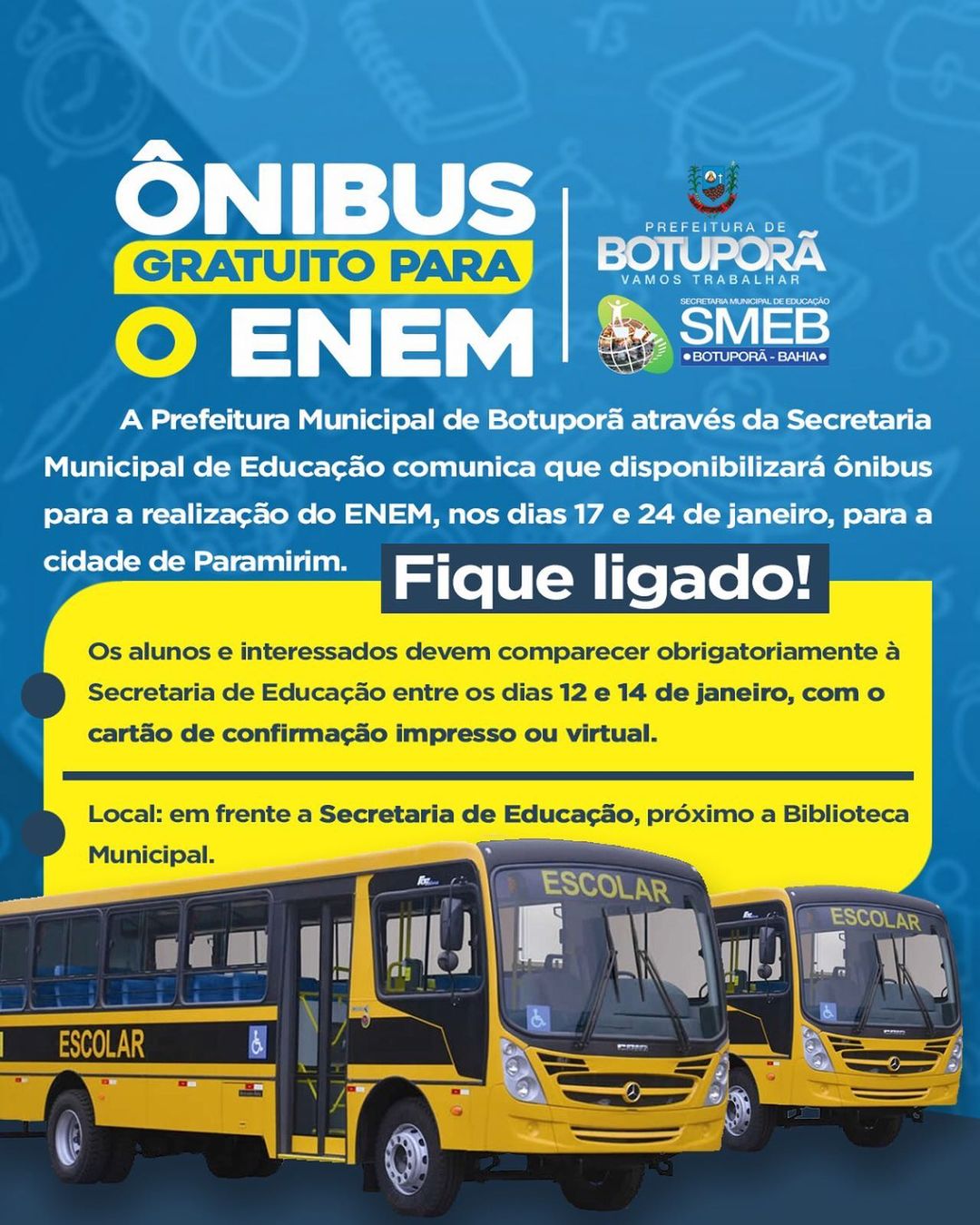ÔNIBUS GRATUITO PARA O ENEM